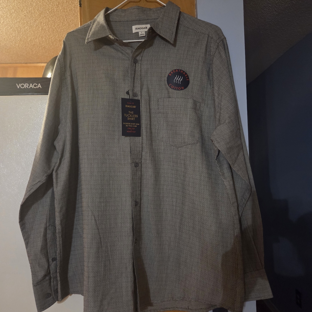 nwt Haggar Gray Long Sleeve button Down Shirt